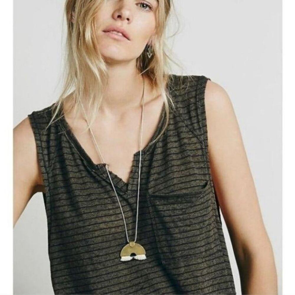 Free People Weekend Warrior Tank Striped Linen Blend Size XS